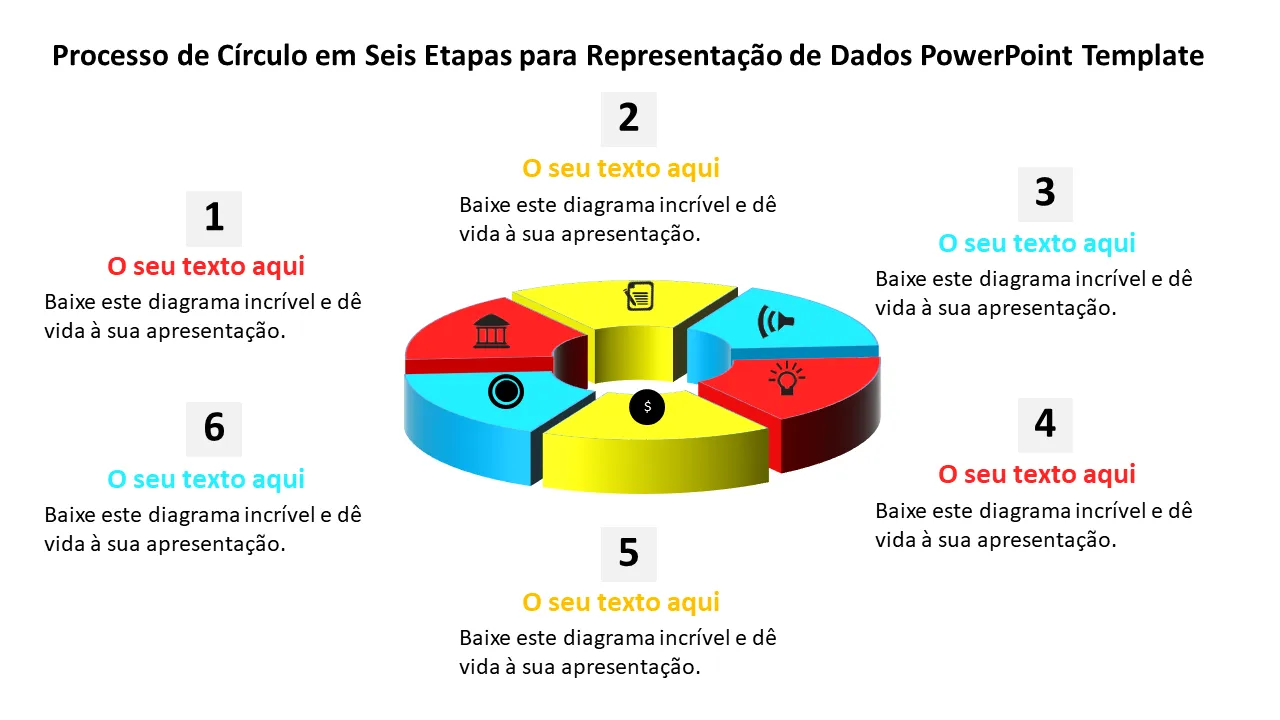 0115 Processo de círculo de seis estágios para modelo de Powerpoint de representação de dados