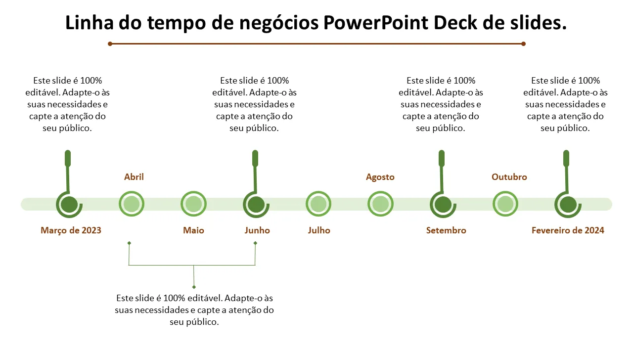 Apresentação de slides em Powerpoint da linha do tempo de negócios
