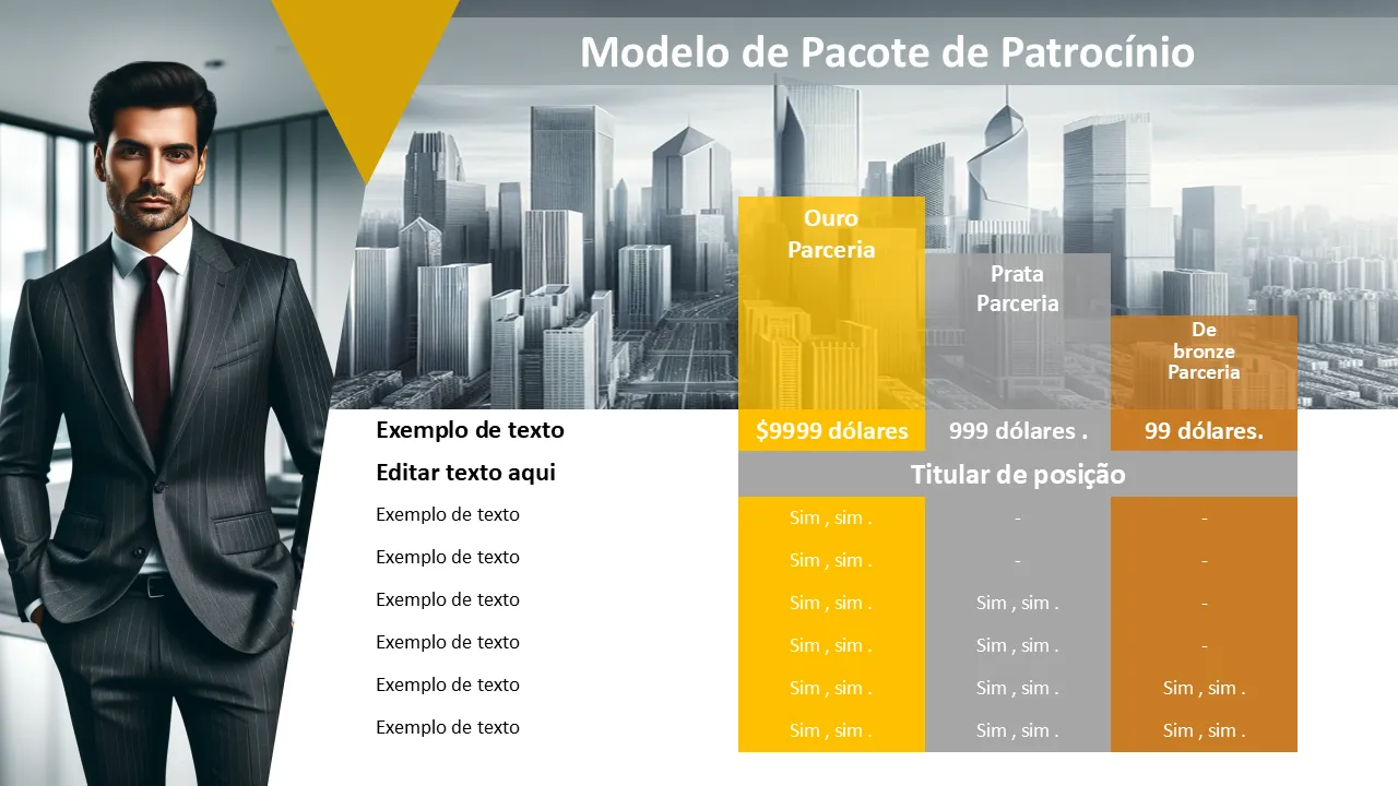 Modelo de PowerPoint de pacotes de patrocínio para apresentações de negócios